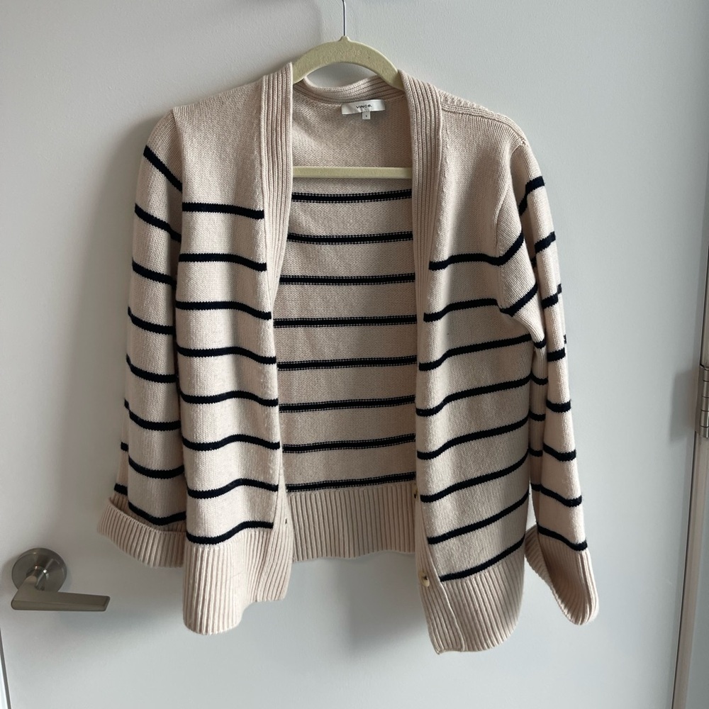 Vince Striped Beige and Black Women's Sweater